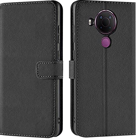 Verco Handyhülle für Nokia 5.4 Hülle, Bookcase Tasche Flipcover für Nokia 5.4 Case [Kartenfächer/Aufstellfunktion], Schwarz