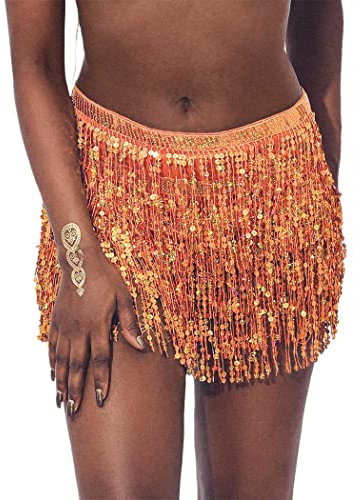 Zookey Pailletten Quaste Rock Bauchtanz Rock Rave Fransen Hüfttuch Kostüm Tanz Mini Wickelröcke für Frauen und Mädchen