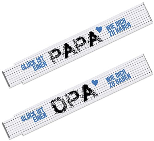 2er Set Zollstock mit Spruch „Glück ist einen Papa ggf. Opa wie dich zu haben“ – Meterstab 2m mit 90° Rastung - originelles Geschenk zum Vatertag Geburtstag | Geschenkidee für Handwerker & Heimwerker