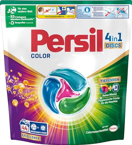 Persil 4 en 1 Color Discs (1 x 44 lavados), detergente con tecnología de limpieza profunda, detergente de color para un lavado puro y frescura higiénica para la máquina