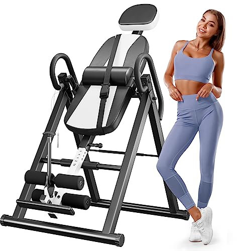 YOLEO Mesa de inversión Resistente para aliviar el Dolor de Espalda con cinturón Protector Ajustable 2023 inversión Mejorada Plegable Resistente hasta 300 Libras, Blanco