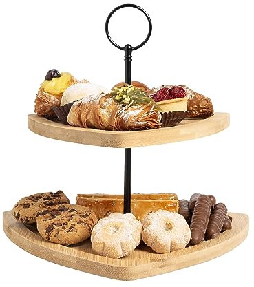 Alzatina per Dolci 2 livelli in legno a ripiani triangolari- Alzatina Cucina utile come Portafrutta o Vassoio da Portata - Alzata per dolci resistente e riutilizzabile per feste e matrimoni, 25x34 cm