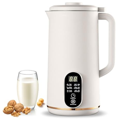 WingFly Soy Milk Maker Machine, 650ML Automatic Nut Milk Maker with 10 Blades, Juice Soup Maker with Delay Start, Keep Warm, Self-Cleaning for Almonds, Oats, Soybeans, Fruits (White)