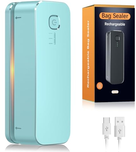 ODSD Mini Folienschweißgerät, Wiederaufladbar Folienschweißgerät mit 3 Geschwindigkeiten, Mini Bag Sealer Versiegelungsmaschine Hand Verschlussgerät für Plastiktüten Beutel Spänesäcke Snack (Grün)