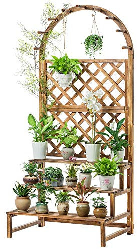 CVNIMV Garten-rechteckiger hölzerner Pflanzer mit Gitter für Weinreben-Garten-Kletterblumen-Blumentopf-Kasten-Garten-Terrassen-Holzgitter-Panel-Indoor-Outdoor-Blumen-St