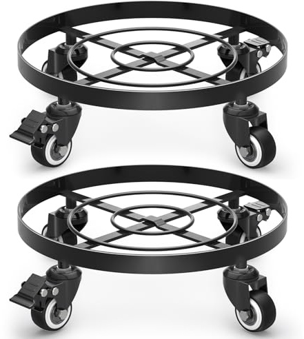 WELDUN Soporte de metal para plantas con ruedas, soporte resistente para macetas de jardín de 28 cm, carrito móvil para macetas, apto para patios al aire libre, cubiertas e interiores, color negro,