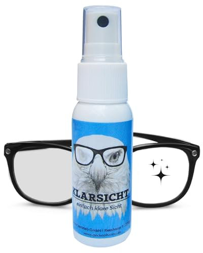 KLARSICHT – Antibeschlagspray Brille, Visiere und Objektive 30ml – Effektiver Antibeschlag für Kunststoff & Glas - Anti Fog Spray für Schwimmbrillen und Helme ohne Beeinträchtigung der Gläser
