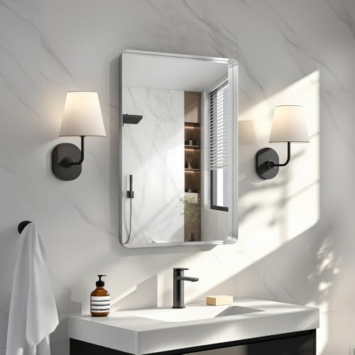 30x20Bathroom Vanity Mirror for Wall, Aluminum Framed, Farmhouse Rectangle, Anti-Rust, HD Reflection Anti-Desilvering, Distortion Free, Tempered and Shatter-Proof Wall Mounted Mirror, Silver
