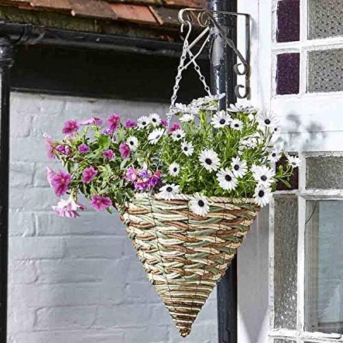 Garden Mile Hanging Flower Basket Rattan Plant Holder Outdoor Plant Pot Planter with Hanging Chain Natural Fibre Wicker Flower Pot Basket Pre-Lined for Easy Planting (14 Trinity Cone, 2)