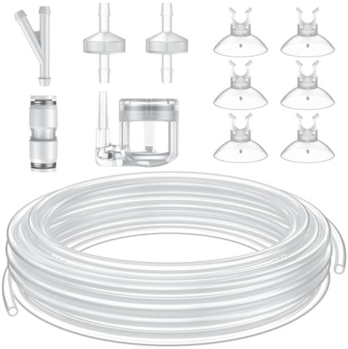 Pawfly 16 ft. Aquarium CO2 Proof Tubing with CO2 Diffuser, Standard 3/16 Airline Tubing for Aquarium CO2 System, Clear Kink-Resistant Air Tubing with Suction Cups and Connectors