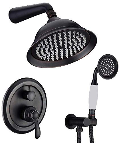 Ensemble de Douche combiné Pluie en Bronze huilé avec mitigeur Mural et pommeau de Douche, douchette à Main et boîtier encastré