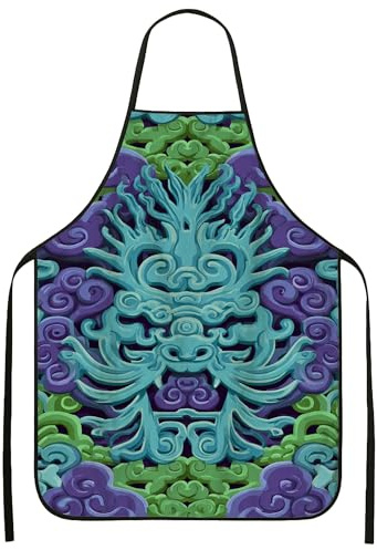 Delantal artístico de dragón para cocinar, vibrante azul y verde con patrón de nubes, delantal de cocina para barbacoa, parrilla, entrante culinario de verano, Azul, 24x31 Inch