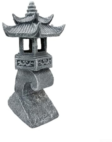 BildeeMait Farol LED solar de pagoda para jardín, camino de resina, efecto de piedra, automático, atardecer, amanecer, zen, diseño oriental, decoración al aire libre para patio, pasarela, recargable