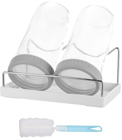 QUARKZMAN Barattolo Germogliatore Set - Kit di 2 Pezzi 730ml Barattoli Germinazione con 1 Supporto, 1 Vassoio, 1 Spazzola, per Germogli Broccoli Crescione Micro Ortaggi - Grigio