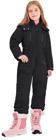 Guqmjde Skianzug Kinder Skioverall Schneeanzug Mädchen Skijacke Jungen Schneeoverall Outdoor Skianzüge Snowboard Verdickte Winterjacke Overall Warme Winteranzug Einteiliges Schneeanzüge Schwarz 160