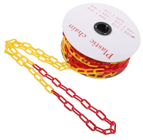 FOMIYES Cadena de Barrera de Seguridad de Plástico 6mm Amarillo y Rojo 25 Metros, Cadena Ligera para Control de Tráfico, Barricada Portátil para Estacionamientos y Eventos al Aire Libre