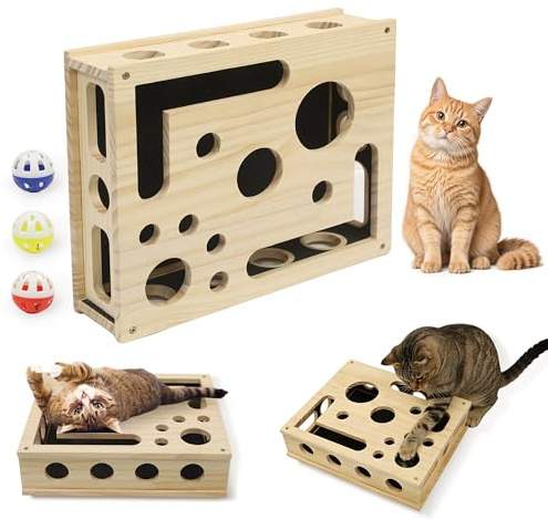 LLParty Cat Scratch Puzzle Enrichment Box - Wooden Hide & Seek Toy