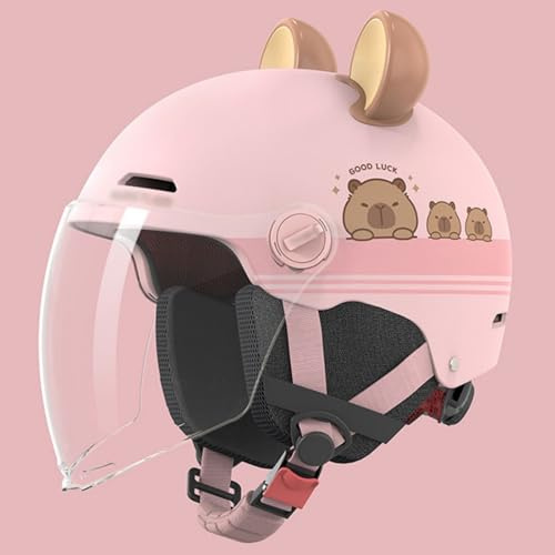 Casco Da Moto A Mezza Calotta Con Motivo Capibara E Visiera Parasole, Omologato ECE 22.06, Casco Jet Da Moto Per Uomo E Donna, Casco Aperto Con Decorazioni Per Le Orecchie. F,58-62cm