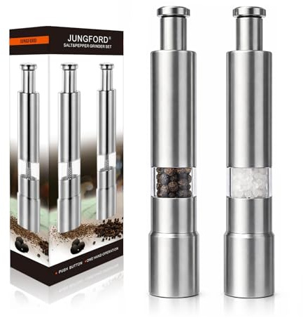 [2 Pieces] Premium Stainless Steel Salt Grinder and Pepper Mill Set for Pepper Sea Salt Himalayan Salt and Spices with Thumb Button for One Hand Operation