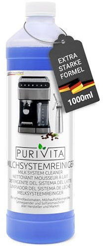 PURIVITA® Limpiador Universal del Sistema de Espuma de Leche [1L] - Liquido Descalcificador Cafetera - Apto para Todas las Cafeteras y Máquinas como De Longhi, Nespresso, Philipps & Krups - Antical