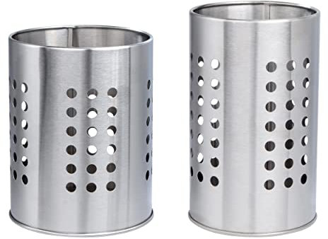 Porta Utensili da Cucina in Acciaio Inox, 2 Pezzi Organizer da Utensili e Posate Porta Posate Cucina per Tenere In Ordine Cassetti e Piani di Lavoro (Argento)