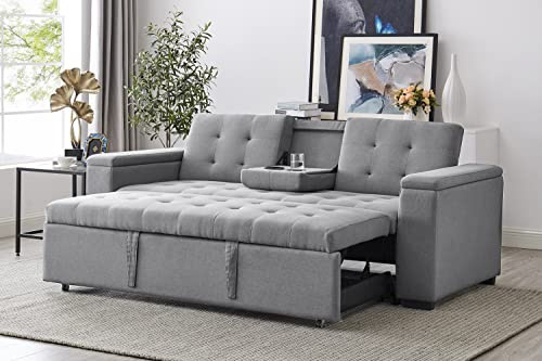 CONCEPT USINE Canapé Convertible NOHO Gris Clair Lin 3 Places