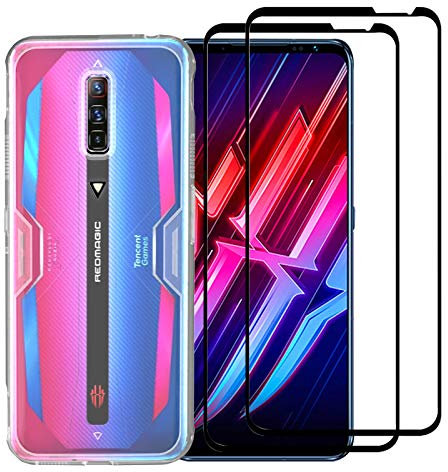 GMUJIAO Case for Nubia Red Magic 7 Pro,ShockProof Dual-Layer Cover,2 in 1 TPU+PC Transparent Phone Case with 2 Pack Tempered Glass Screen Protector[Anti-fall]-Transparent