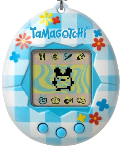 Bandai Tamagotchi Original Flower Gingham Shell | Tamagotchi Original Cyber Pet 90s Adults and Kids Toy with Chain | Retro Virtual Pets are Great Boys and Girls Toys or Gifts for Ages 8+