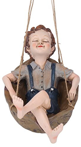 Firlar Statua da Appendere Ragazzo Statua da Appendere All'aperto, Statua da Giardino, Fata Giardino Noce Ragazzo Oscillante Scultura Figurine Ornamenti per Alberi in Resina per Cortile di Casa, Ornam
