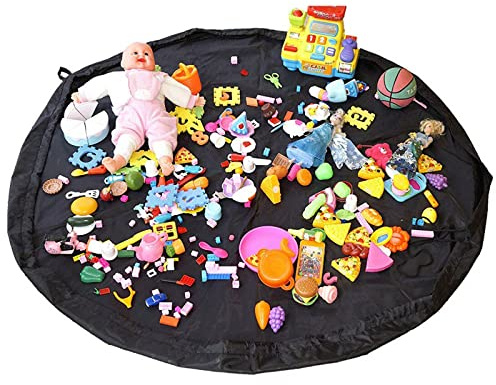 3BPRO - Bolsa de almacenamiento de juguetes, tapete de juego para niños, bolsa grande organizadora, alfombra plegable para bebés, organizador portátil de juguetes para niños, bolsa con cordón de 60