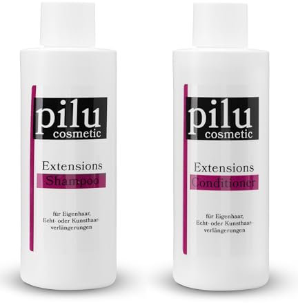 pilu cosmetic Extensionspflege Kunsthaar und Echthaar Verlängerung (Haarverlängerung - Extensions) schont Haar und Bonding (Shampoo & Conditioner SET, 1000ml)