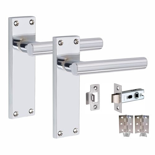 Golden Grace Victorian Straight T-Bar Door Handles Latch in Polished Chrome Finish with 1 Pair of 3 Standard Butt Hinges & Latches Pack, 1 Set - 150mm x 40mm Backplate