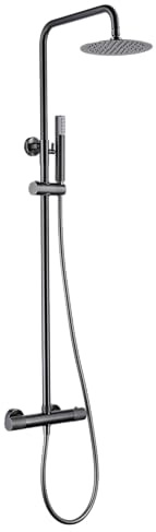 Mice BTD038/BGM Set Asta Doccia Termostatica Estensibile 82-115 cm - Colonna Monocomando con Spruzzatore e Manico - Rubinetteria Bagno Nero Metallizzato