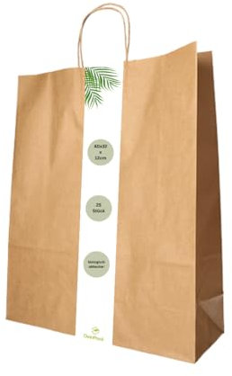 DeinPack Umweltschonende Papier Tragetaschen groß I Papiertüten Geschenktüten Papiertragetaschen biologisch abbaubar, kompostierbar I 250 x braune Papier Tüten 40 x 32 x 12 cm