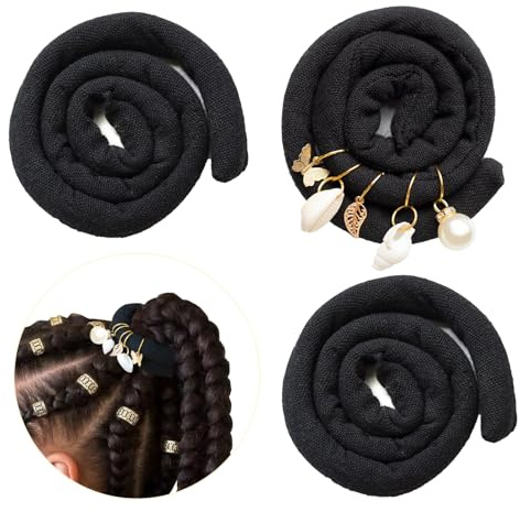 OKwhims 3 elastici per capelli a spirale dreadlock da 40 cm, colore nero, per donne e uomini, inclusi gioielli dreadlocks, elastici per capelli a spirale per dreads, spessore trecce