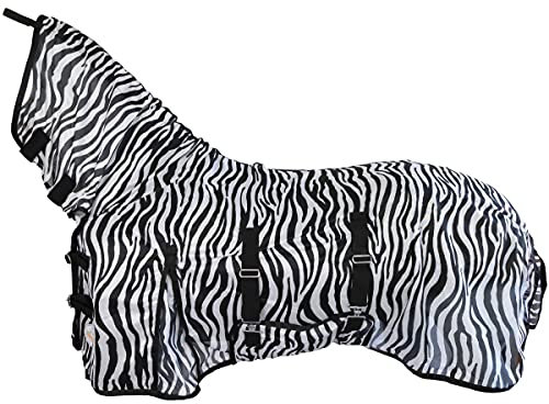Marengos - Zebra-Fliegendecke mit Halsteil & Bauchlatz | robuste & atmungsaktive Ekzemerdecke | Schutz vor Insekten | extrem winddurchlässige Fliegendecke | Outdoor-Pferdedecke 95cm