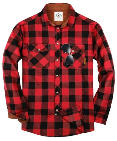 TARAINYA Chemise Flanelle Homme A Carreaux Manches Longues Regular Fit avec Poche Rouge Noir XL