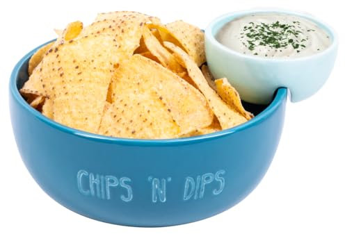 Fizz Creations Bol à chips 'n' Dips. Snack Time Perfected! Design innovant dispose d'un compartiment pratique pour les sauces. Bol à goûter en céramique. Accessoires pour soirée cinéma. Bol à frites
