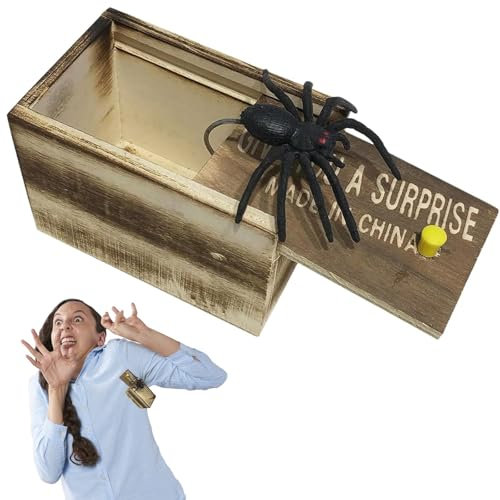 agogue Article de farce en forme d'araignée dans la boîte - Pour enfants - Cadeau de fête - Boîte en bois - Araignée en caoutchouc intéressante dans une boîte en bois - Boîte à araignée surprise -