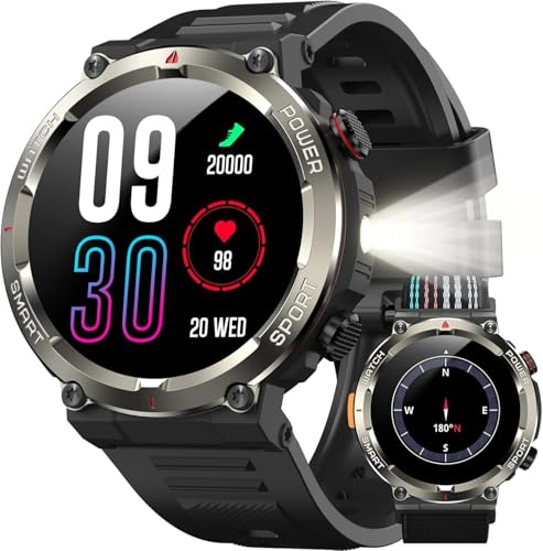 IOWODO Smartwatch Uomo 1.45 Orologio Intelligente Fitness con Chiamate Bluetooth, Batteria 960mAh, Bussola, IP68 Impermeabile, Monitoraggio Cuore Ossigeno Sonno, 100+ Modalità Sportive, 2 Cinturini