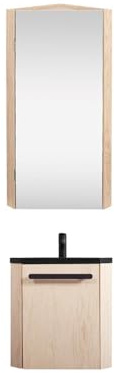 MOB-IN Ensemble Lave-Mains Angle Suspendu avec Robinet et Armoire d'angle décor chêne