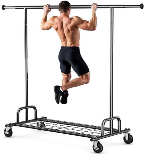 HOKEEPER Burro de Ropa Resistente 238kg, Barra Extensible con Ruedas Bloqueables y Estante, Ahorra Espacio para Dormitorio, Apartamento, Lavandería, Negro