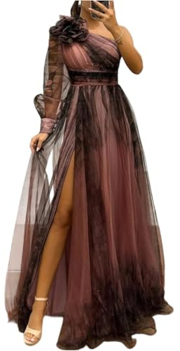 Generico Abiti da Cerimonia Donna Lunghi Eleganti Abito da Sposa Chiffon Sexy Vestito Tubino Abiti Boho Midi Sposa Sera Taglie Forti con Corsetto Ropa 2#Marrone Chiaro S