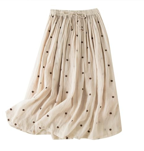 La Petite N Jupe plissée rétro Taille élastique Arge Coton Lin Ourlet Jupe longue pour femme Ouvert à l'avant