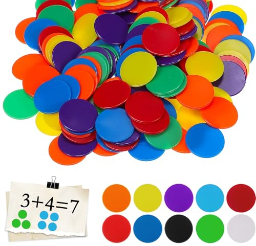 Xiansini 100PCS Coloured Counters, Plastic Tokens Assorted Colour Bingo Chips, Round Place Value Counters, Maths Counter Token, Plastic Counter for Bingo Cards, Tally Counting, Sorting