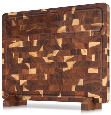 Zioffiel End Grain Cutting Board Double Sided, Walnut Wood Cutting Boards Butcher Block for Kitchen, Wooden Chopping Board with Deep Juice Groove, Handles, Stands & Mineral Oil Kit, 16.8 x 12.9 x 1