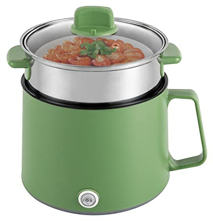 Mini casserole électrique 1,7 l, 600 W, mijoteuse et cuiseur à pâtes avec cuiseur vapeur, revêtement anti-adhésif, deux niveaux de puissance 300 W/600 W pour ramen et fondue
