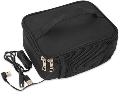 Joygoodta Bärbar mikrovågsugn, bärbar matvärmare, 12 V uppvärmd lunchväska USB-laddning lunchlåda mini ugn Oxford värmare för bil lastbil resor camping kontor hemmabruk (svart)