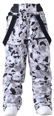 Générique Pantaloni da sci impermeabili da uomo pantaloni caldi per snowboard e sci alpino, resistenti pantaloni con motivo mimetico, protezione termica per tempo freddo, tuta pratica, grigio, M