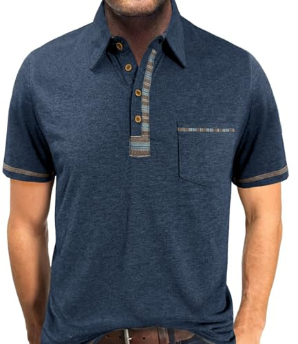 PRIVIMIX Polo Homme Manches Courtes avec Poche Ete Polo Tops Tee Shirt de Golf Rugby Bleu Profond XL